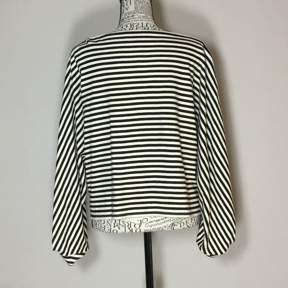 Tibi black cream striped top 3/4 pattern sleeve square neck coastal classy M - Picture 4 of 6